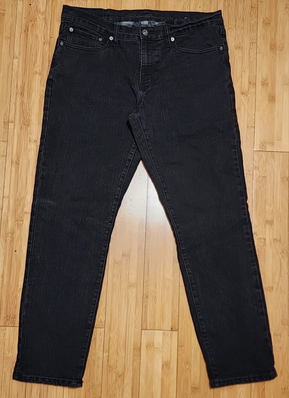 Eddie Bauer Flannel Lined Jeans Men Size 34x29 Black Straight Stretch Denim Work